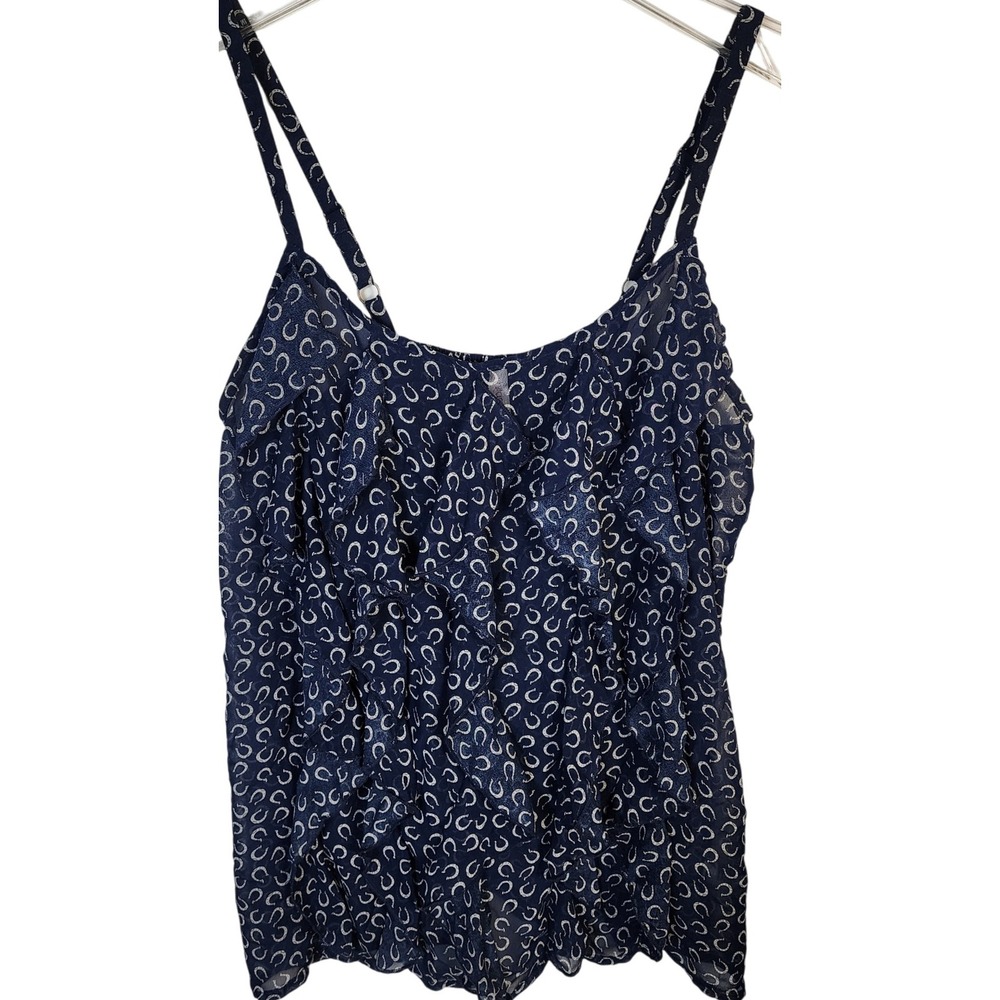 Xhilaration Navy Blue Horseshoe Print Ruffle Cami Top Womens S Cowgirl Festival‎